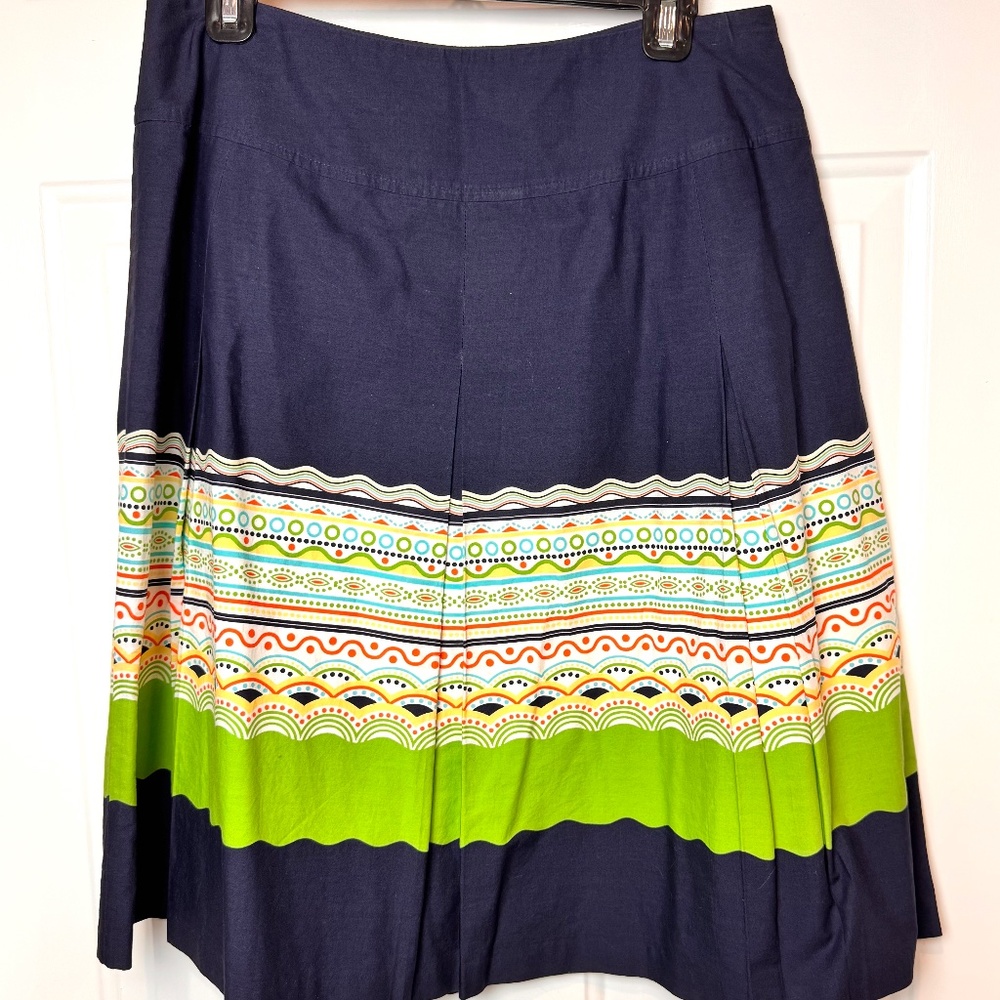 Talbots Pleated Blue Green Print Knee Length Skirt, Size 10
